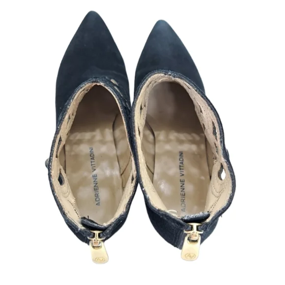 Adrienne Vittadini Nidia Women's Black Suede Leather Laser Cut Ankle Boots 7 - Picture 5 of 16